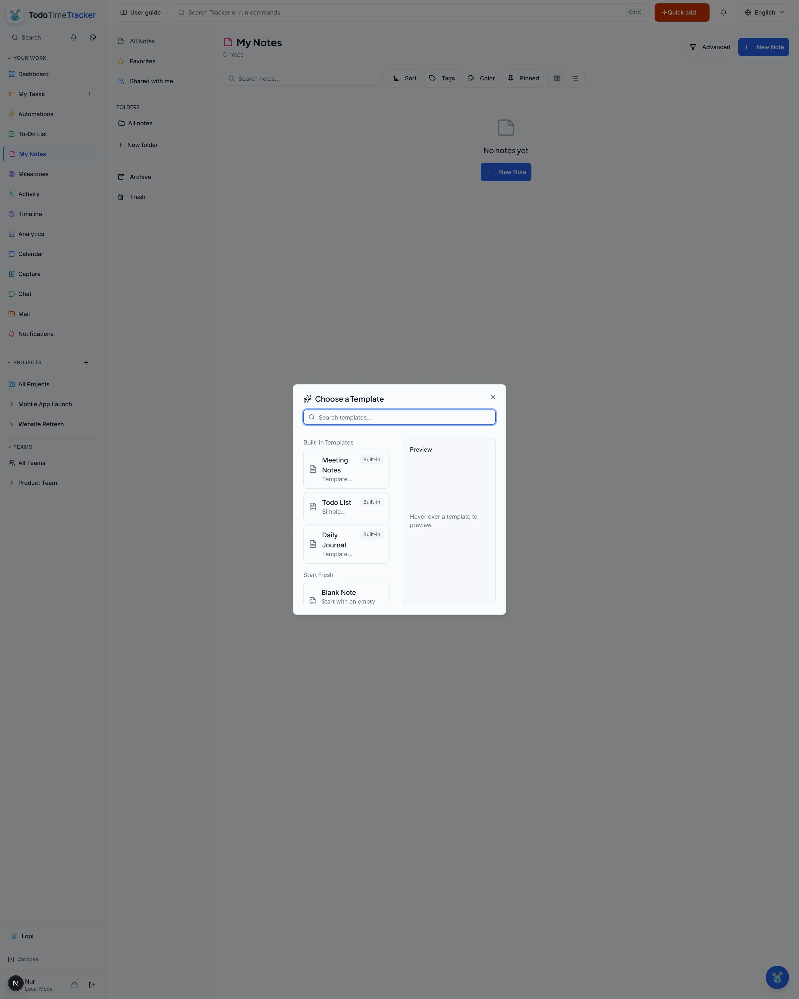 New Note Screen screenshot