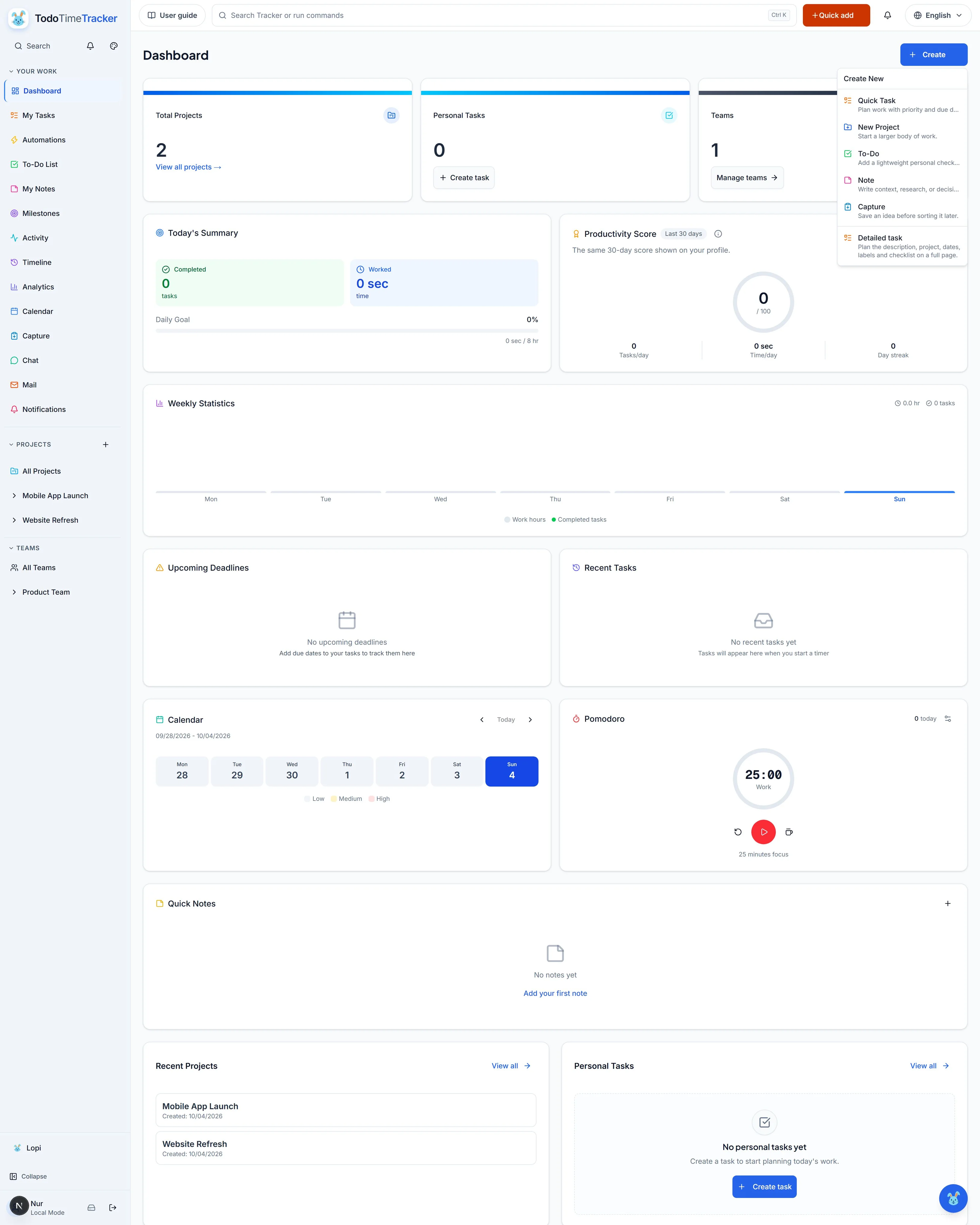 Create menu screenshot