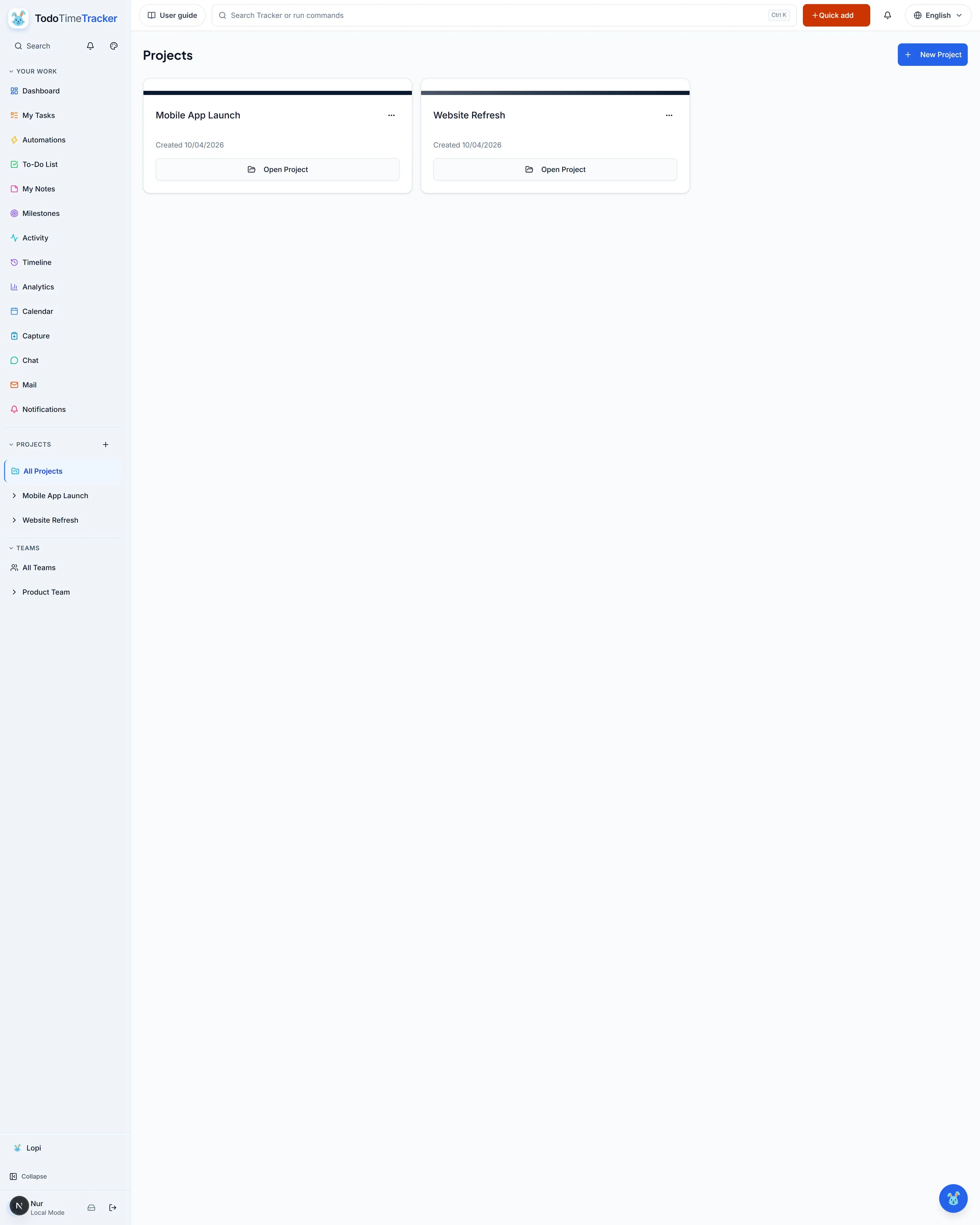 Projects screenshot